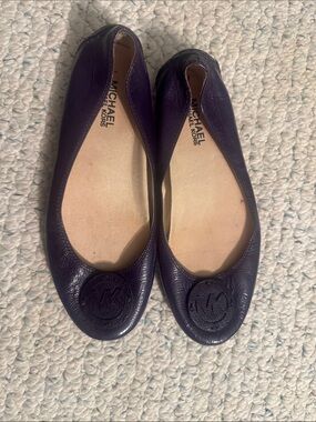 Michael Kors Dark Purple Leather Logo Ballet Flats